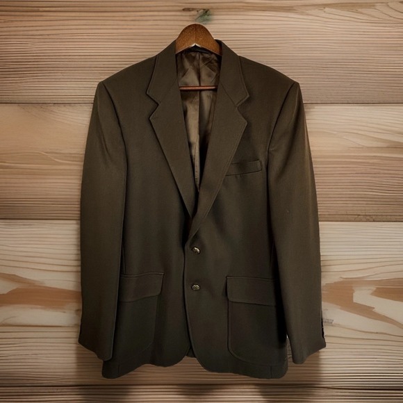 Vtg Magic Stretch Haggar Blazer 1970s Leisure Brown 48R Gold Button Retro Ivy